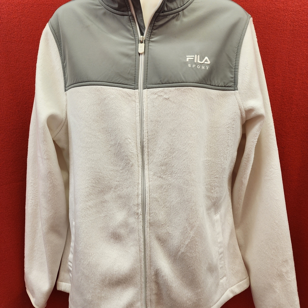 Fila Sport Gray and White Womens Fleece Full Zip Jacket. Large